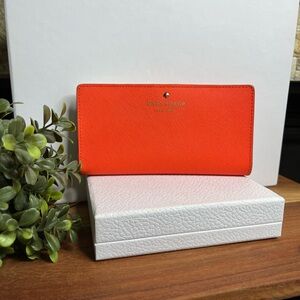 Kate Spade Staci Saffiano leather Slim Bifold Orange Wallet